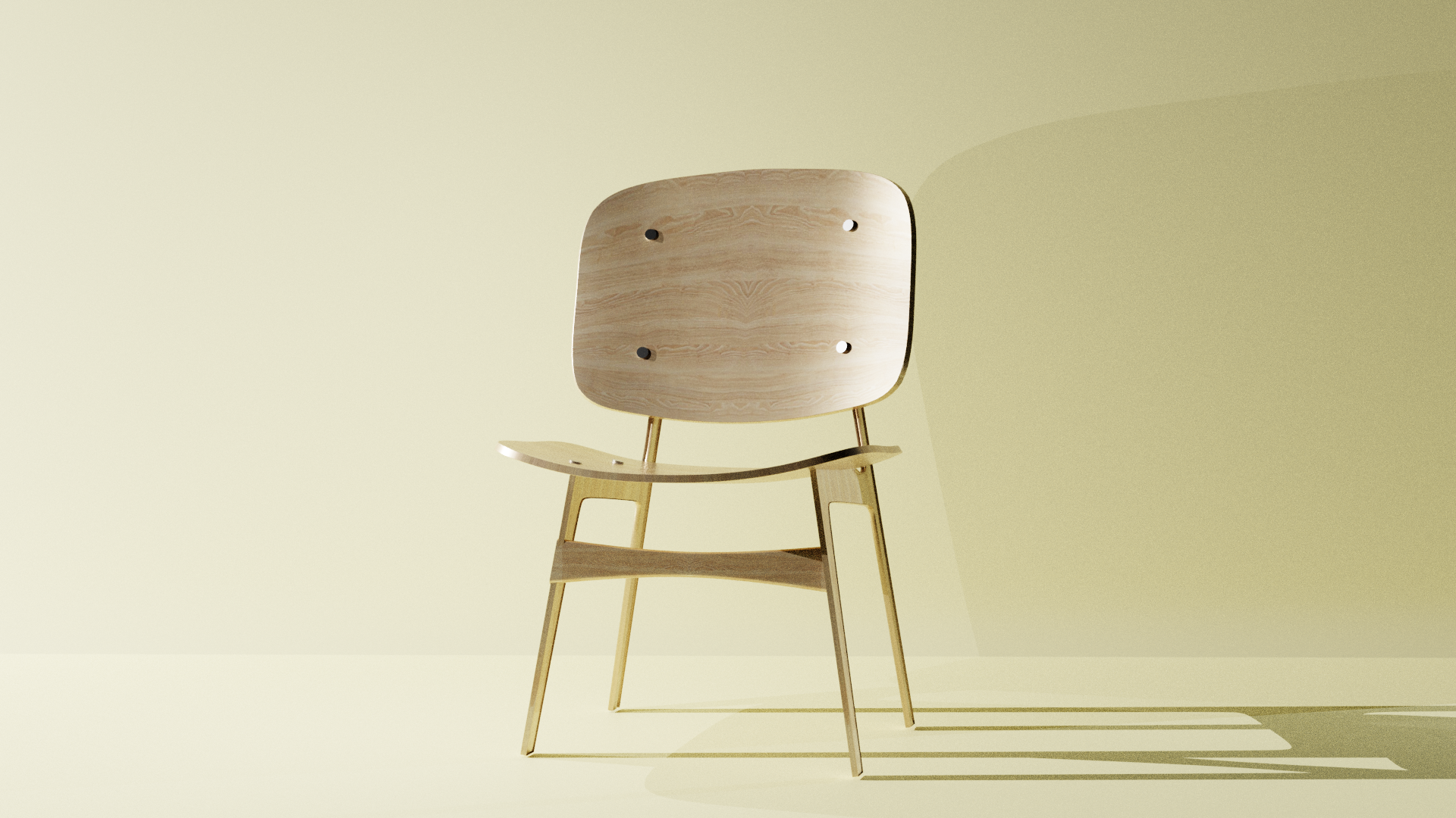 A picture of a wooden chair in studio lighting.